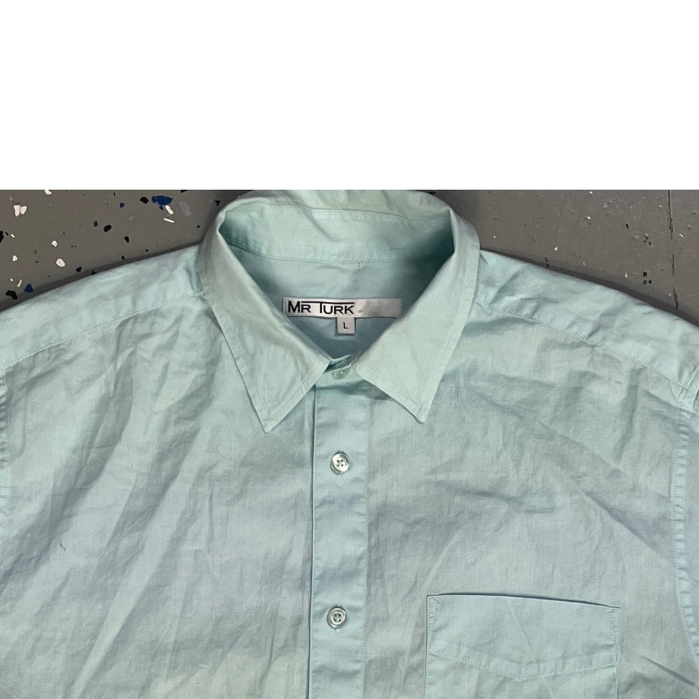 Mr Turk Mens Short Sleeve Button Down Shirt Pale Blue Cotton MR171300 Size L - Picture 4 of 6